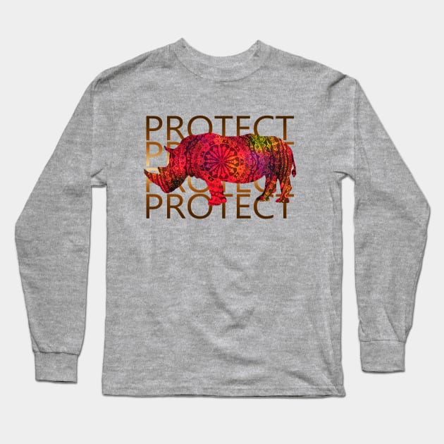 Protect Rhino Long Sleeve T-Shirt by StephenBibbArt